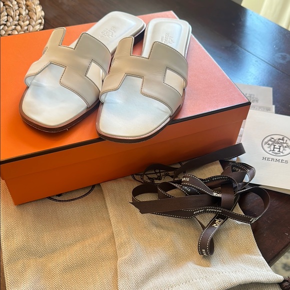 Hermes Oran Sandals White 37 1/2 - Picture 1 of 11
